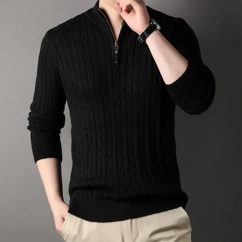 Men's Slim Fit Quarter Zip Mock Neck Sweater