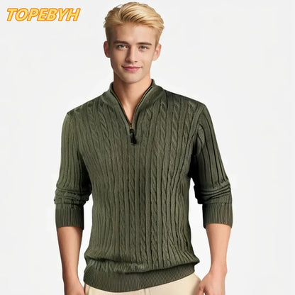 Men's Slim Fit Quarter Zip Mock Neck Sweater